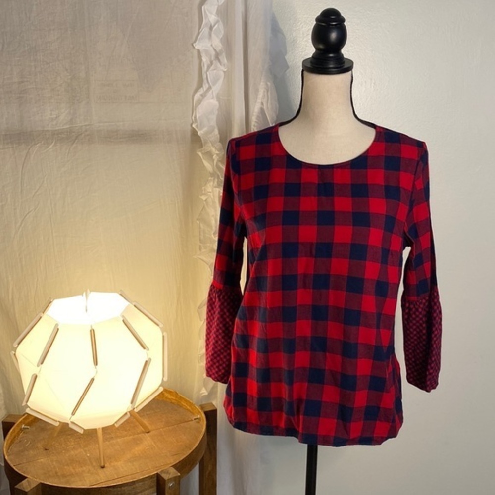 J. Crew Mercantile‎ Red Black Checkered Pullover Top Size 6